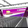 Fashion Show Stage with Bright Lights and Model Walking on Runway