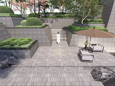 Modern park step landscape outdoor parasol seat combination height difference landscape 3d model