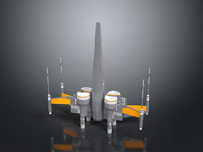 Model Spacecraft With Gray Main Body Yellow Engine Parts And Antenna Structures 3d model