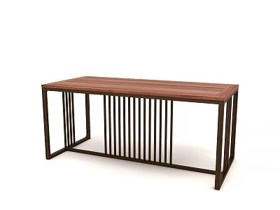 Modern Tea Table With Wooden Tabletop And Black Metal Vertical Slat Legs 3d model