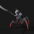 Game Movie Character Horned Warrior With Giant Decorated Spear Armored Body And Red Clawed Feet