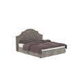 Elegant Upholstered Double Bed With Tufted Headboard And Lavender Linen Bedding