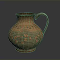 Carved Ceramic Pitcher With Brown Green Glaze And Leaf Patterns Design 3d model