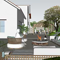 Courtyard Garden Design With Fire Pit Outdoor Sofa Pergola And Lush Greenery