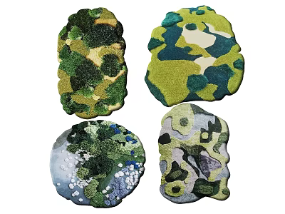 Shaped Rugs With Abstract Nature Patterns In Green Blue White Tones For Home Decor 3d model