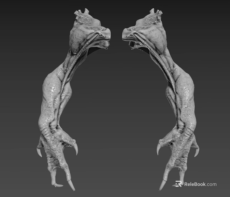 Symmetric Mythical Creature Sculptures With Long Necks Open Mouths And Clawed Feet 3d model 