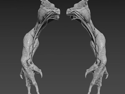 Symmetric Mythical Creature Sculptures With Long Necks Open Mouths And Clawed Feet 3d model