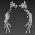Symmetric Mythical Creature Sculptures With Long Necks Open Mouths And Clawed Feet