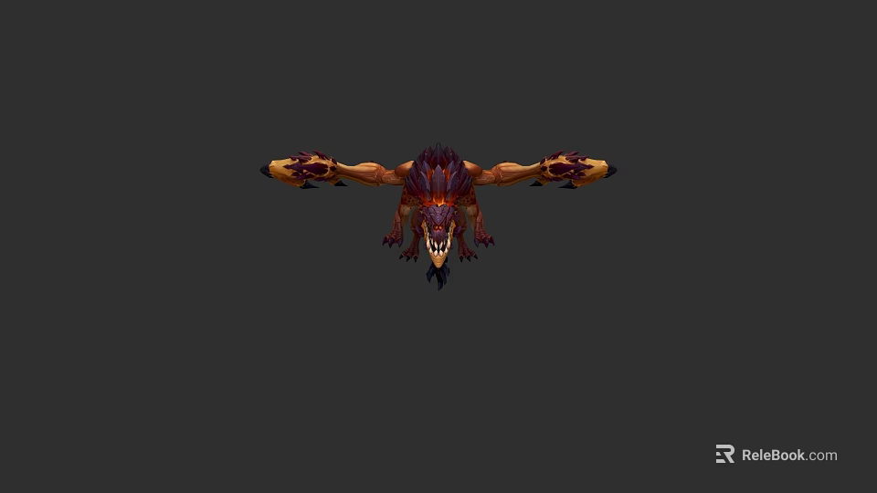 Mythical Dragon Sculpture With Red Yellow Colors And Detailed Winged Design Carving 3d model 