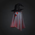 Halloween Ghost Decoration With Witch Hat And Red Glowing Eyes In Dark Background 3d model