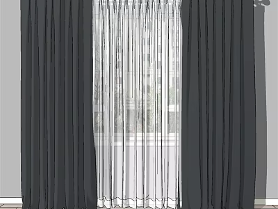 Black Curtains With White Sheer Panels For Window Natural Light And Modern Interior 3d model