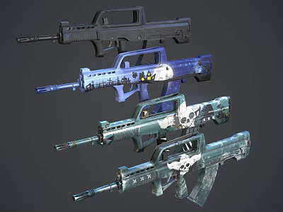 Tactical Assault Rifles With Custom Colorful Skins And Skull Graphics Design 3d model