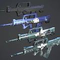 Tactical Assault Rifles With Custom Colorful Skins And Skull Graphics Design