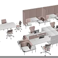 Modern Office Desk Chair Set With Pink Partition And Computer Monitors