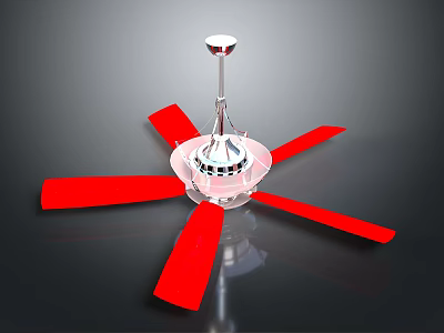 Modern Ceiling Fan With Red Blades Silver Metal And Transparent Center 3d model