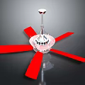 Modern Ceiling Fan With Red Blades Silver Metal And Transparent Center