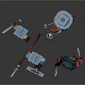 Pixelated Man Game Characters With Sword Shield Gun Arrows And Hooded Armor In Action Poses