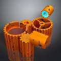 Durable Orange Gear shaped Hardware Tools With Multiple Gear Structures And Blue Light Source 3d model
