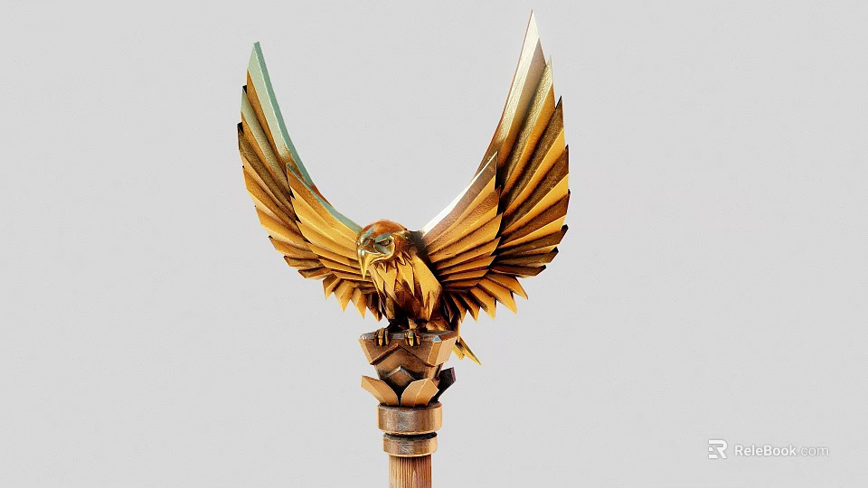 Golden Eagle Sculpture With Spread Wings Intricate Design And Pedestal Base 3d model 