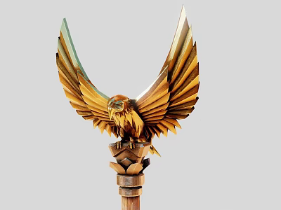 Golden Eagle Sculpture With Spread Wings Intricate Design And Pedestal Base 3d model