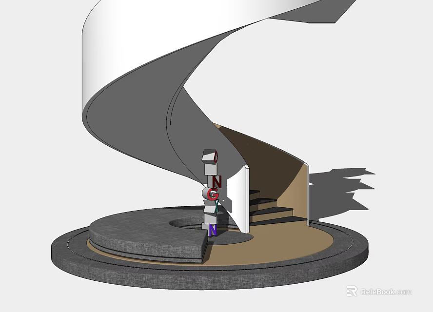 Modern Spiral Staircase Design With White And Gray Structure And Circular Base 3d model