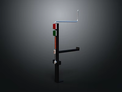 Mechanical Device Featuring Black Frame Red Green Components And Metal Rod 3d model
