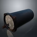 Vintage Cylindrical Industrial Equipment with Black Dial Gauge Metal Frame and Pointer Scale