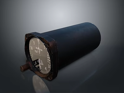 Vintage Cylindrical Industrial Equipment with Black Dial Gauge Metal Frame and Pointer Scale 3d model