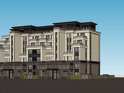 Modern Classical Residential Building With Symmetrical Facade And Decorative Top Floors 3d model