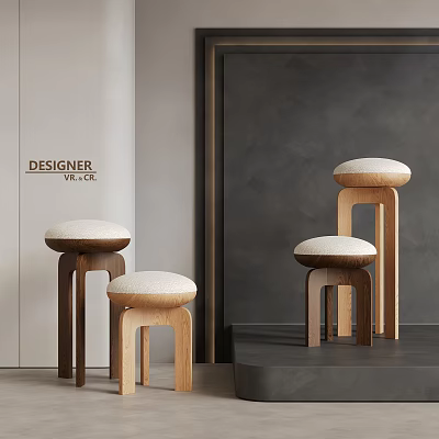 Modern Bar Stools With Wooden Frames And Upholstered Seats In Contemporary Interior Design 3d model