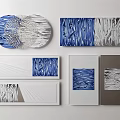 Contemporary Wall Decorations With Blue White Textured Oval Rectangular Designs For Home 3d model
