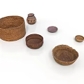 Handwoven Storage Baskets Ceramic Jar And Wooden Plates For Home Use