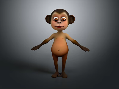 Cute 3D Cartoon Monkey Character With Big Eyes And Open Arms Design 3d model