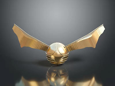Shiny Reflective Golden Winged Sphere With Metallic Textured Wings On Dark Background 3d model