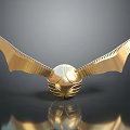 Shiny Reflective Golden Winged Sphere With Metallic Textured Wings On Dark Background