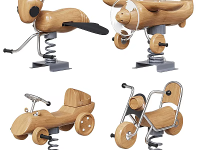 Wooden Garden Decor Ornaments With Spring Base And Animal Vehicle Shapes 3d model