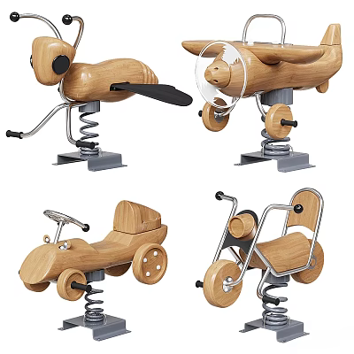 Wooden Garden Decor Ornaments With Spring Base And Animal Vehicle Shapes 3d model