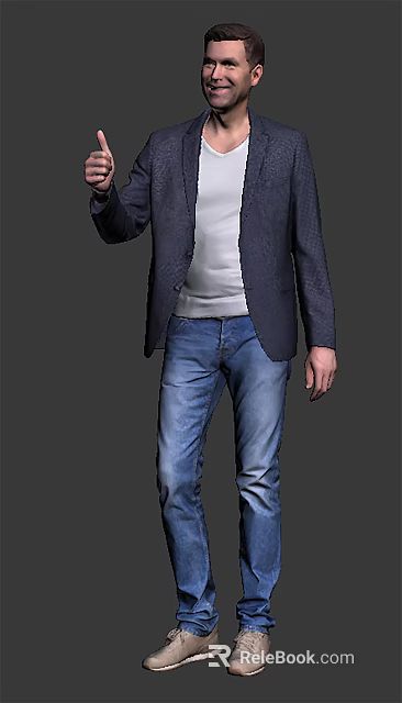 Casual Business Man Wearing Blazer T Shirt And Blue Jeans Daily Outfit Look 3d model 