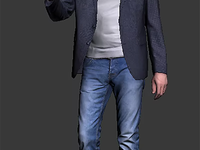 Casual Business Man Wearing Blazer T Shirt And Blue Jeans Daily Outfit Look 3d model
