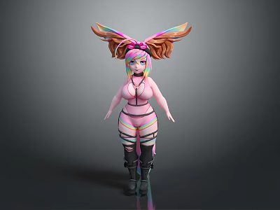 Colorful Winged Character With Pink Outfit And Rainbow Details 3d model