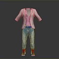 Stylish Outfit Combination Featuring Gray Blazer Pink Top Blue Jeans And Gray Boots