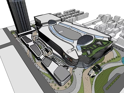 Modern Commercial Complex Architectural Design With Open Plaza And Urban Surroundings 3d model