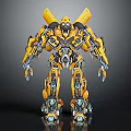 Detailed Yellow Mechanical Robot Character With Armored Body Limb And Joint Design