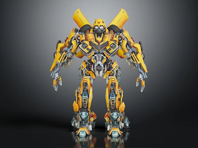 Detailed Yellow Mechanical Robot Character With Armored Body Limb And Joint Design 3d model
