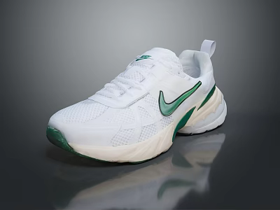 White Sports Sneakers With Green Logo Mesh Upper And Casual Sole Design 3d model