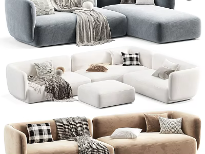 Stylish Modern Cozy Sectional Sofa with Soft Throws Plush Pillows and Matching Ottoman 3d model