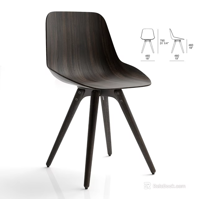 Modern Wooden Dining Chair Design With Sleek Curved Seat And Sturdy Tapered Legs 3d model 