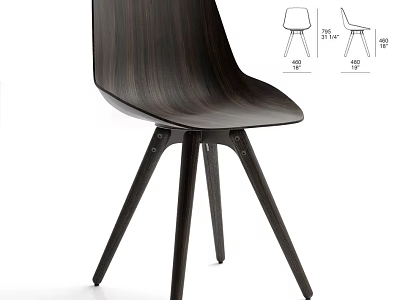 Modern Wooden Dining Chair Design With Sleek Curved Seat And Sturdy Tapered Legs 3d model