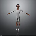 3D Character Model Wearing White Bodysuit Brown Hair Red Gloves Socks Standing Arms Outstretched