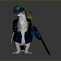 Blue And White Penguin Character With Green Accents Yellow Backpack Black Wings And Pink Feet
